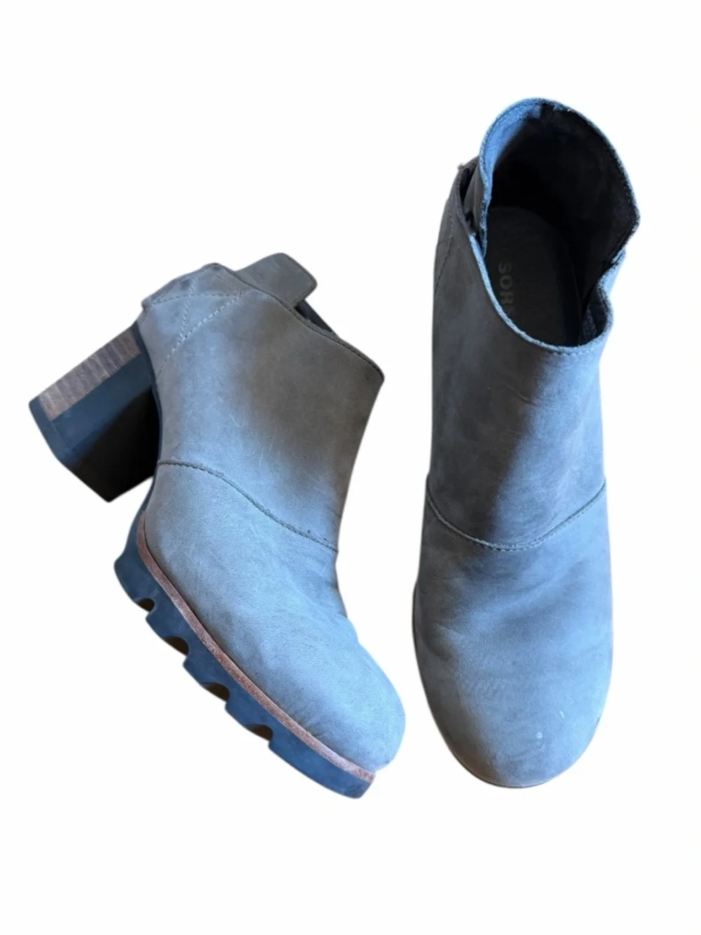 Sorel Addington Ankle Bootie Women's Size 7 Grey Leather Slip On‎ Block Heel